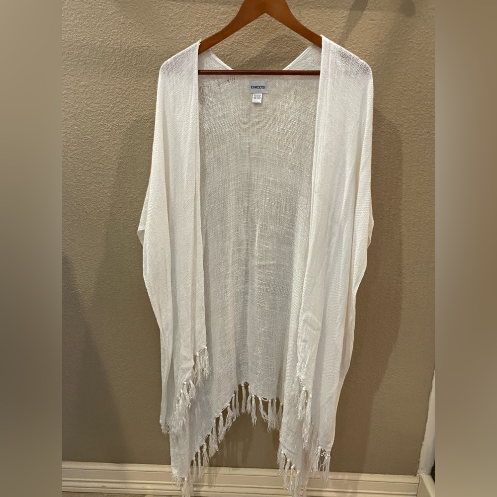 Chico’s Elegant White Fringe Shawl